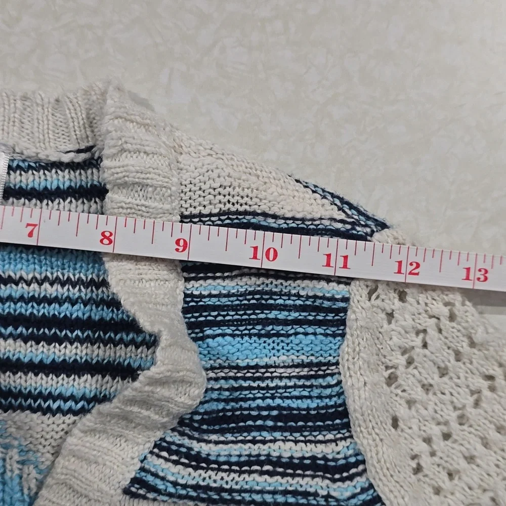 Justice Blue and White Crocheted‎ Style Long Sweater Size 10